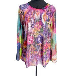 Pleats Collection by Pings Imports Size Large  Top Blouse Abstract Lagenlook Art